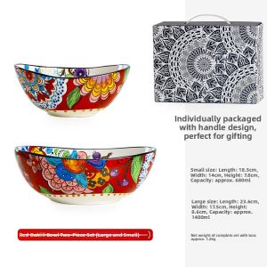 Large Size Ceramic Salad Bowl American Style Creative Fruit Salad Bowl Oval Shape Single Piece Good Looking Home Use Bowl