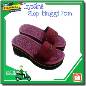 JAMINAN AWET Toyosima Sandal Spons Perempuan Slop Wedges 7cm
