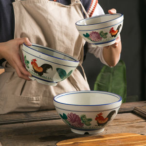 Retro Chicken Bowl Chinese Trend Dining Utensils for Restaurant And Hotel Noodle Soup Bowl Porcelain Material Traditional Design