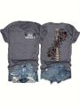 Grow Through It Women's Tee - Spine & Floral Graphic, Casual Gray Top. 