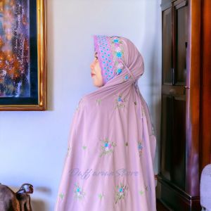 Mukena Terusan Dewasa Bordir Kain Katun Grade A Mukena Lajuran / Lajur