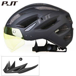 PJT Bike Helmet With Sun Goggle Men Sun Visor Bicycle Helmet Sunglasses Road MTB Cycling Helmet Goggle E-bike Sports Bike Helmet