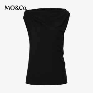 MO&Co. | Stretch Tencel Acetate Crinkled Drapey Asymmetric Shoulder T-Shirt