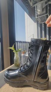 คอมแบท รหัส 808 ซิป พื้นรถถัง สูง 10นิ้ว หนังวัวแท้ หนังขัดมัน