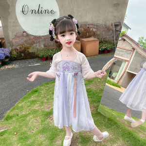 ฤดูร้อน เจ้าหญิง เดรส สไตล์จีน ชุดฮั่นฝู เด็ก เดรส เด็กทารก เสื้อผ้าเด็กผู้หญิงสไตล์เทพนิยาย V คอ Midi เดรส ซิป ปิด