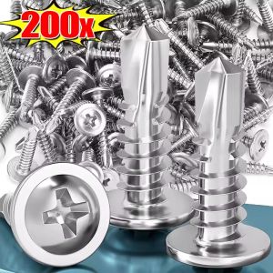 200/20ชิ้นสแตนเลสสกรูยึดตัวเองหัวแบนขนาดใหญ่สกรูเจาะด้วยตนเองฟิลลิปส์สำหรับชุดคอนเน็คเตอร์ทองแดงโลหะแผ่นไม้