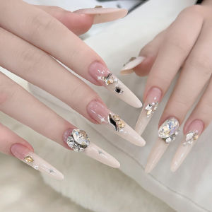24 Móng Giả Dài Kiểu Stiletto Trang Trí Pha Lê Màu Da Có Thể Tháo Rời Dán Dán Trang Trí Móng Giả Dán Ngón Tay Sang Trọng Cho Nữ