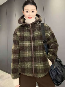 Trendy Slim Fit Plaid Fleece Hooded Jacket