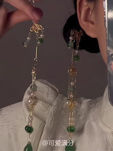 New Chinese Style Green Teardrop Pearl Tassel Hairpin Ancient Elegant Cool Feeling Hair Accessories for Women