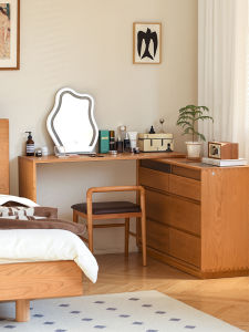 Xuansu Solid Wood Dresser Makeup Table Bedroom Tailstock Chest of Drawers Integrated Desk Storage Side Table Cabinet Minimalist Japanese Style