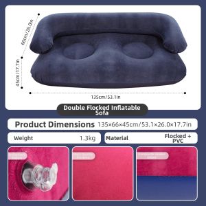Inflatable Double Sofa Flocking Portable Air Couch Lazy Sofa for Outdoor Camping Home Living Room