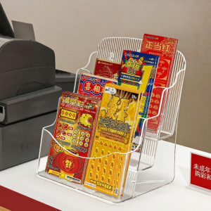 QIOEROUL | Lottery Ticket Display Organizer Stair-Step Transparent Acrylic Desktop 3 Layers