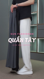 Quần âu ống suông nam nữ basic SUN MÀU TRẮNG thiết kế nửa cạp chun vải mềm mịn phong cách Hàn quốc