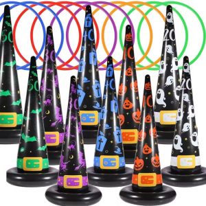 อุปกรณ์สำหรับเล่นเกมบอลลูนเป่าลมสำหรับงานปาร์ตี้ฮาโลวีนแหวนโยนหมวกแม่มดเป่าลมพร้อมห่วงพลาสติกพีวีซี