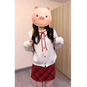 Red Christmas Style Dress Set New Years Atmosphere Sensation Year-End Celebration Outfit A-Line Skirt High Waist Long Sleeve