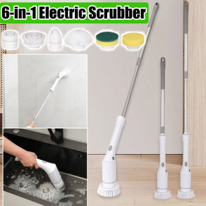 Electric Floor Scrubber – 6-in-1 Multi-Head Cordless Cleaning Tool with Adjustable Handle | Powerful 100-Min Runtime USB-C Rechargeable Bathroom & Tile Cleaner