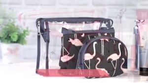 HomiesTrends 3 Pieces PVC Flamingo Makeup Bag Set Large Toiletry Bag Travel Cosmetic Case Makeup Bag Organizer