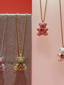 Cute Teddy Bear Crystal Necklace Womens Fashion Jewelry Valentines Day Gift  out New Alloy Pendant  out New