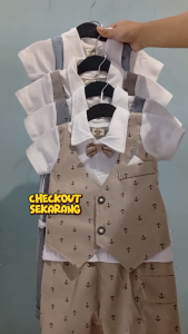 Setelan Baju rompi bayi laki laki motif ROMPI TUXEDO - BRANDED usia bayi 0-8 bulan MAX BB 8 KG .