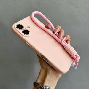 Rope Lanyard Strap Soft Liquid Silicone Phone Case for Honor 600 400 Pro 200 Lite 300 100 90 80 70 60 50 Solid Color Matte Cover