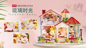 Mô hình đồ chơi trí tuệ DIY Nhà búp bê cute thủ công tự làm lấy bằng gỗ phong cách hiện đại dễ thương Thời Gian Lưu Ly