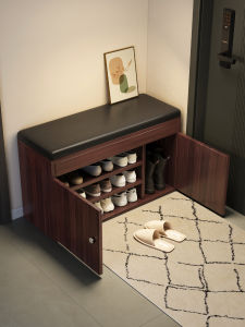 Home Use Shoe Cabinet Bench Integrated Long Seat Entrance Sitting Storage Slip-off Bench Modern Simple Style Artificial Board