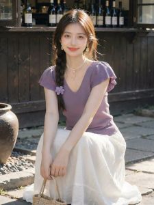 HUOLISI | Elegant Stylish Short Sleeve T-Shirt Purple