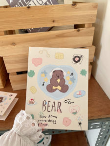 อัลบั้มเก็บบัตรสี่ช่องแบบพับได้ขนาด A5 ปกแข็ง รูปหมี บัตรขนาดเล็ก อัลบั้มเก็บบัตรสำหรับแฟนคลับนักร้อง อุปกรณ์สำหรับเก็บบัตร