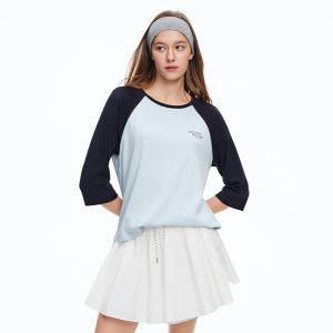 DUSHU | Comfortable Color-blocked 7/8 Sleeve T-Shirt