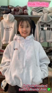 Áo Hoodie Nỉ Nữ Xk Form Boxy Thêu KPN Nón Rộng Có Túi Trong
