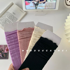 Pea Strawberry Socks Womens Summer Thin Breathable Ice Silk High Elasticity Hollow Mesh Eyes Long Calf Bunching Socks