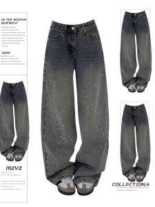 MZVZ | Sparkling Both Sides Hot-fixed Diamond Denim Pants