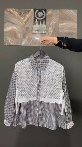 SERINA BLOUSE - ATASAN WANITA REMAJA MOTIF KOTAK-KOTAK KOMBINASI BRUKAT PREMIUM - KEMEJA TANGAN PANJANG MOTIF VIRAL - BLUS BROKAT TERBARU BESTSELLER TERMURAH BABYBLUE HITAM/GREY ABU PINK SOFT DUSTY - KEMEJA FULL KANCING BISA COD