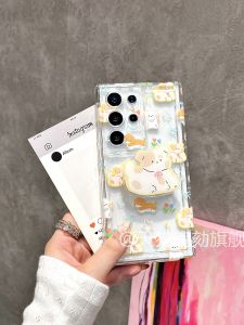 Ultra Cute Full Cover Protective Phone Case with Stand for S25Ultra S25Edge S24Plus S23FE S22 S21U Note20A55A54 Transparent Shockproof Samsung Cover