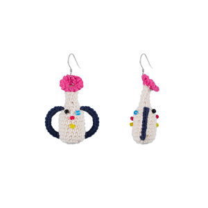 Unique Hand Hooked Polka Dot Expression Vase Womens Artistic Chinese Style Earrings Three Dimensional Form Ear Clip Ons
