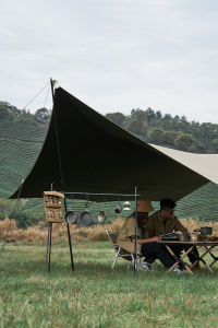 MOBI GARDEN Camping Tarp Sun Shelter Flysheet Canopy Waterproof  Black Coated 2 Poles Sun Protection