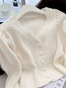 Knitted Cardigan Sweater Outerwear Womens Early Autumn New Small Size Qipao Outer Shawl Top V-neck Long Sleeve Slim Fit