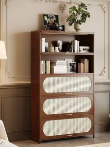 Multi-Layer Corner Bookshelf Free-Standing Living Room Display Storage Cabinet Living Room Furniture Bamboo Spray Painted Solid Wood Shelf