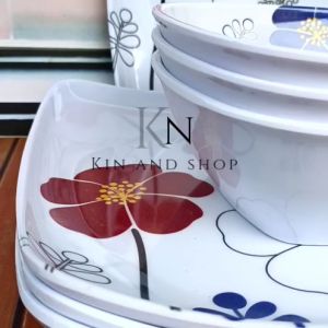 Piring melamin dan mangkuk melamin kotak tebal isi 3 piring 3 mangkuk melamin