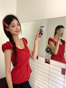 Womens Elegant Red Short Sleeve Shirt