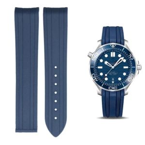 Rubber Watch Strap For Omega Seamaster 300 AT150 Watchband High Quality Watch Band Folding Clasp Curved End Watches Accessories
