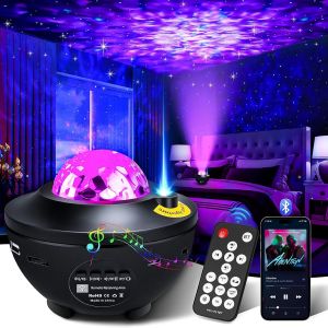 LED Starry Sky Galaxy Projector Night Light BT Music Player Remote Control USB Plug Ocean Wave Ambient Light Kids Birthday Gift