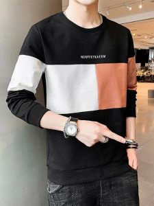 ROMON | Loose Fit Round Neck Long Sleeve Mens Sweatshirt Casual Print Base Layer Shirt Urban Style Fashionable Antimicrobial T-shirt