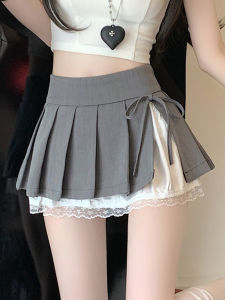 Váy Ngắn Xếp Ly Ren Pure Desire Phong Cách Mùa Hè Cho Nữ Màu Xám Có Nơ Và Chi Váy Chữ a Không Có Lớp Lót