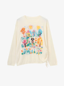 Basic House | Printed Drawstring Knit Autumn Womens Blouse