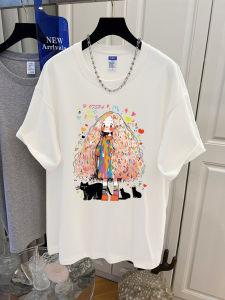 Stylish Niche Style Cartoon Little Girl Print Short Sleeve T-Shirt Female 2024 New Arrival Summer Loose Pure Cotton Top Clothes