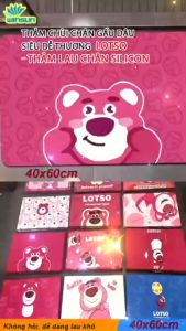 Thảm chùi chân gấu dâu LOTSO - Thảm lau chân silicon gấu hồng Lotso chống trượt siêu mềm thấm hút nước 40*60CM