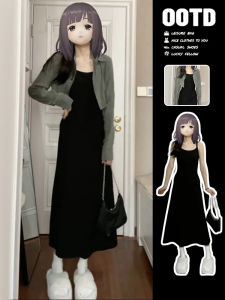 Elegant Black Strapless Dress Set Womens Long Skirt Ensemble Early Autumn Fashion Sweet Japanese Style mid Waist A-Line Gown