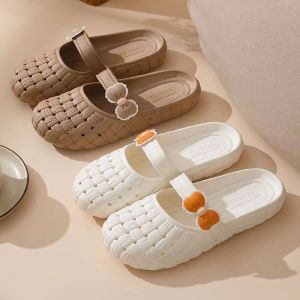 Soft Bottom Half Slippers Womens Summer Casual Beachwear Slip-On Shoes Anti-Slip Flat Heel Head Covered Sandals PVC Material