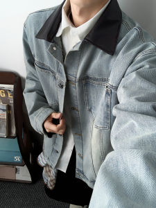 แจ็คเก็ตยีนส์ทรงวินเทจสไตล์อเมริกันสำหรับผู้ชาย แจ็คเก็ต PU หนังแบบมีสไตล์ ลำลอง เทรนด์ใหม่ ฤดูใบไม้ร่วง 2025